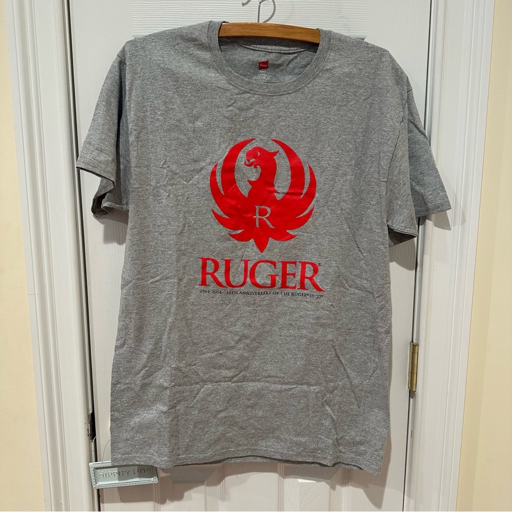 RUGER 50th Anniversary Tee by Hanes, Gray T-Shirt with Red Logo, Size Large